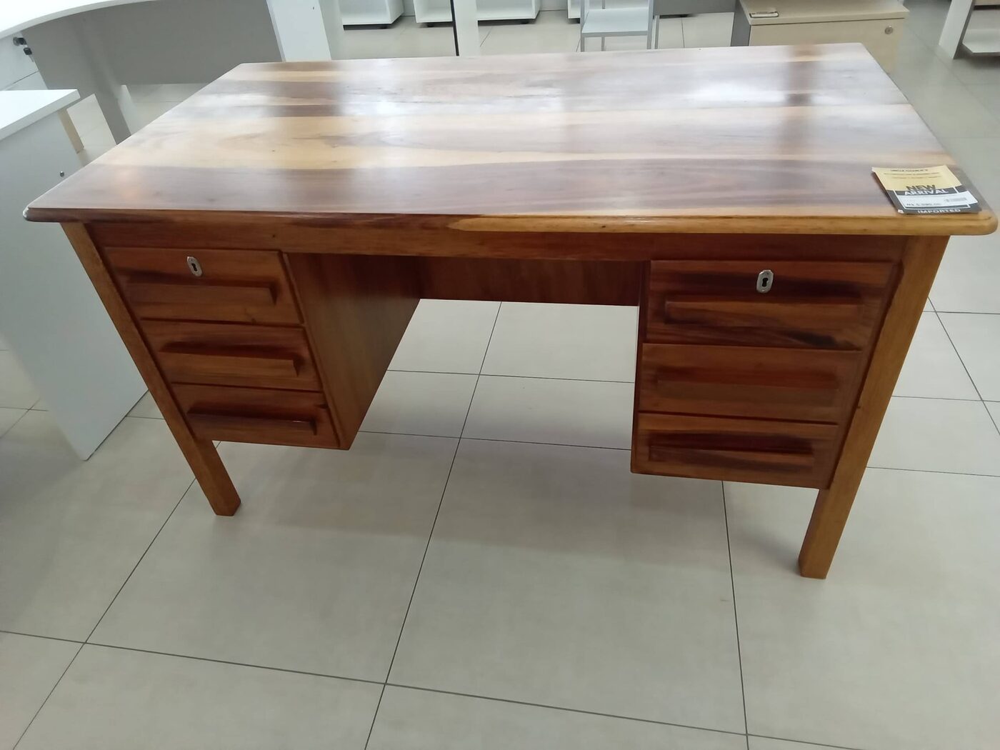 Imported solid wood pedestal desk with six drawers